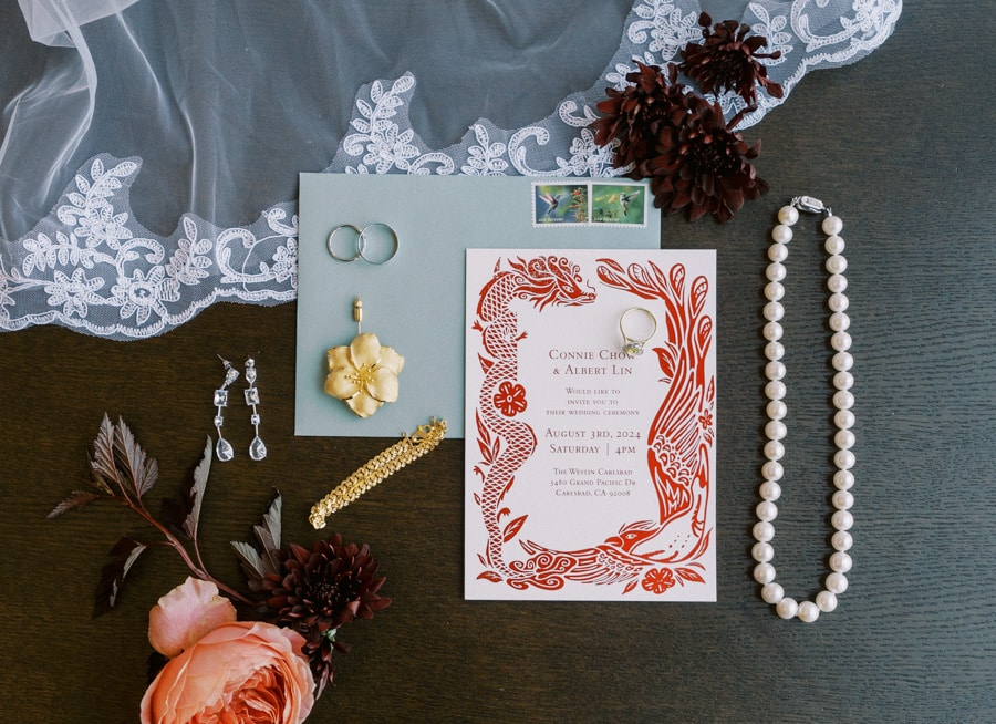 Wedding invitation flat lay