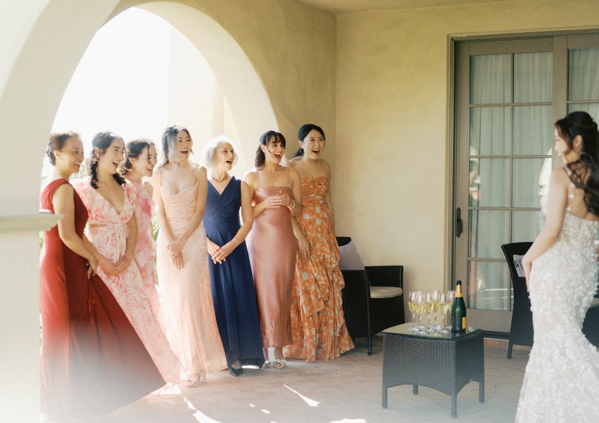 First look with bridesmaids